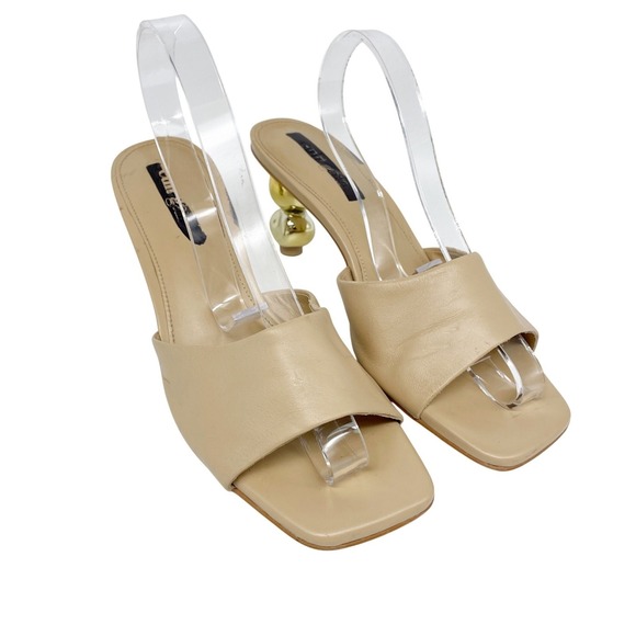 Cult Gaia Women's Gigi Metallic Sphere Heel Vinyl Sandals Tan Size EU 36 US 6 - Picture 2 of 11